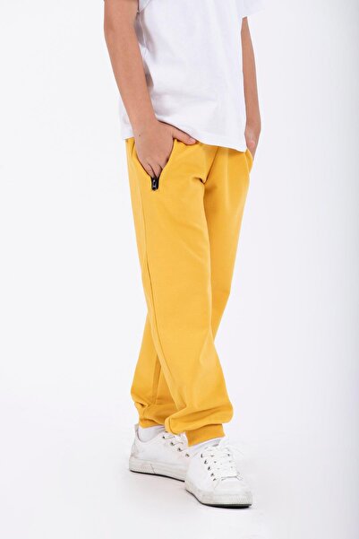 zepkids Waist Leg Elastic Pockets Zippered Mustard Color Boy's Tracksuit Single Bottom