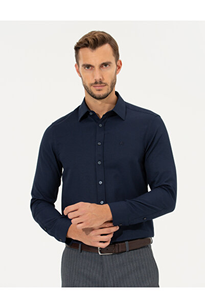 Pierre Cardin Cămașă Dobby albastru marin slim fit 50260311-VR033