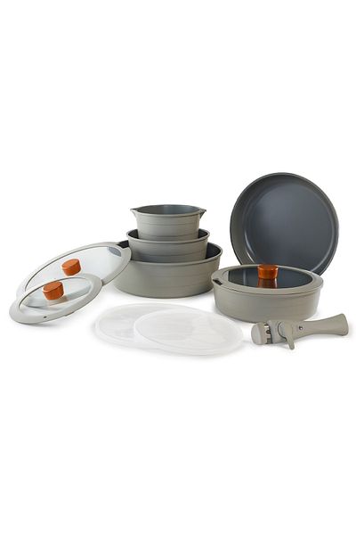 NEOFLAM Midas Gray 11-Piece Detachable Handle Nesting Induction Pot Pan Set