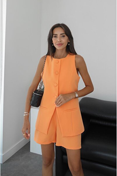 Havoş Orange Vest and Shorts Set - Covered Button