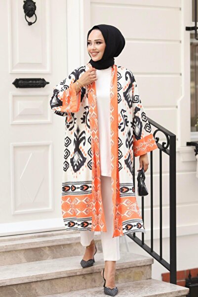 Modaensarbutik Çini Desen Kimono-TURUNCU