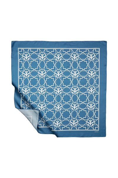 ipekevi Μεταξωτό μαντήλι Seljuk Monogrammed Twill - Τζιν Μπλε