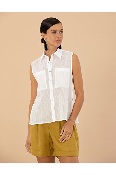 Pierre Cardin Εκρού Αμάνικο Πουκάμισο Κανονικής Εφαρμογής 50262500-VR019