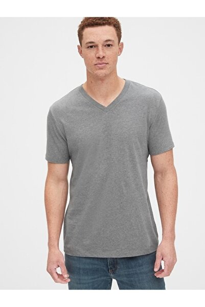 GAP Erkek Gri Pamuklu Jersey V Yaka T-Shirt