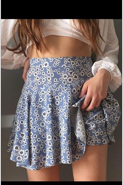 AL&SU BUTİK Fusta mini pantaloni scurți cu model floral albastru pentru femei