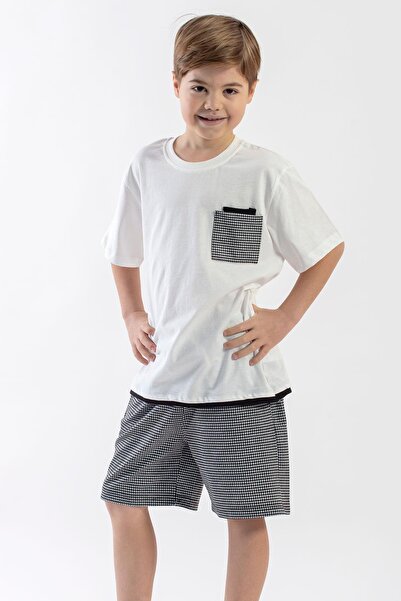 zepkids Crew Neck Short Sleeve Ecru Black Color Boy's Suit