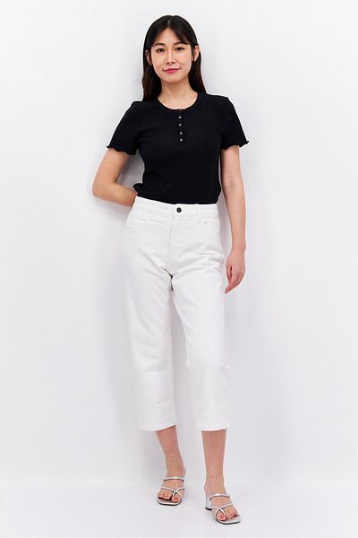 Esprit Women Regular Fit High Rise Straight Leg Washed Jeans, White