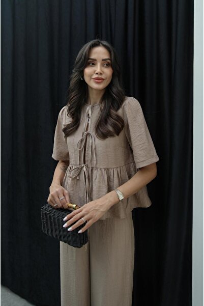 Havoş Mink Tied Blouse Trousers Set