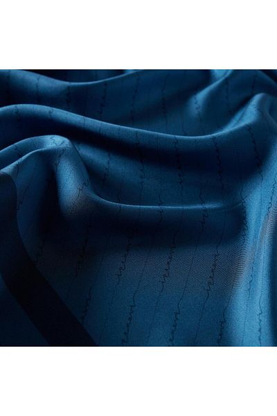 ipekevi Eșarfă din mătase Twill - Signature în dungi - Albastru denim
