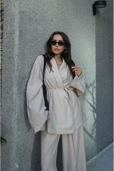 Havoş Kőszínű Kimono és nadrág szett - kendőgallérral