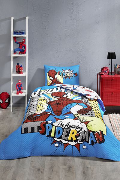 Özdilek Spiderman New York Husă de pilota matlasată pentru copii, cu licență Disney, cearșaf de pat elastic