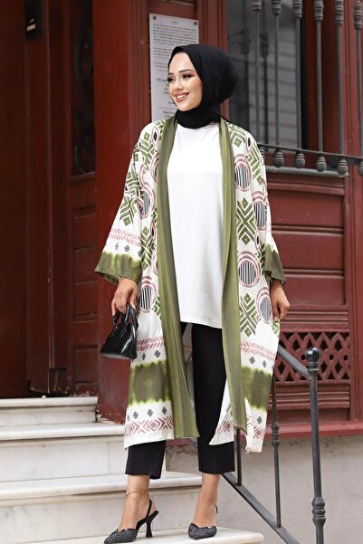 Modaensarbutik Etnik Desenli Kimono-OLİVE