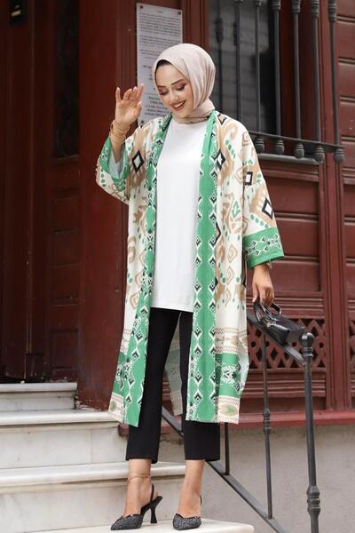 Modaensarbutik Çini Desen Kimono-YEŞİL