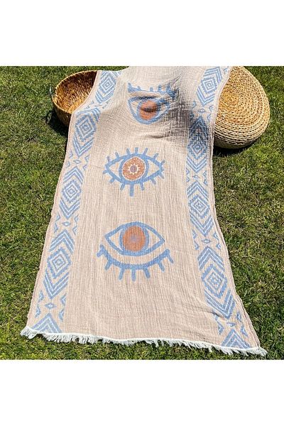 Bidoluraf 90x180 Loincloth-Pink Muslin Eye Patterned Double Sided Rug Beach Towel