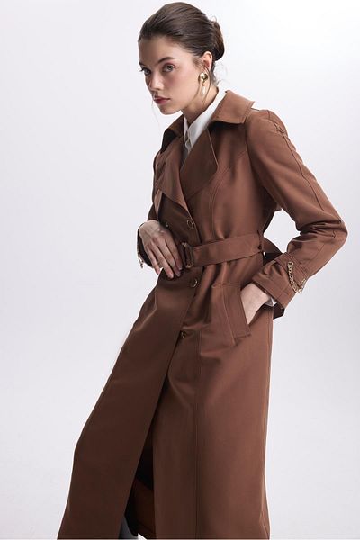 Zühre Chain and Belt Detailed Mink Trench Coat 12615