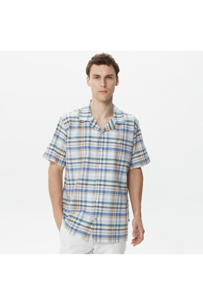 Nautica Erkek Krem Classic Fit Kısa Kollu Keten Gömlek