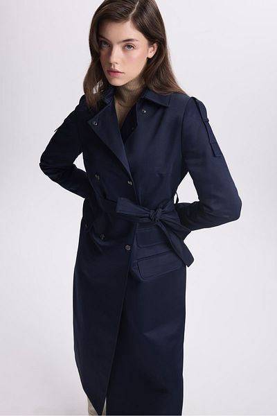 Zühre Navy Blue Shoulder and Belt Detailed Trench Coat - 13636