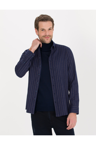 Pierre Cardin Lacivert Slim Fit Uzun Kollu Gömlek 50262464-VR033
