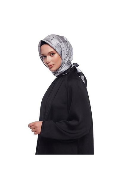 ipekevi Μεταξωτό Φουλάρι Twill - Μονόγραμμα - Ασημί