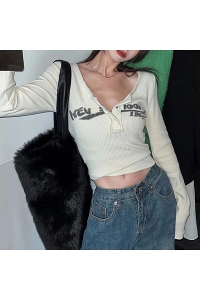 DarkellaStore Μπλουζάκι Harajuku Streetwear New School με μακρυμάνικο κομμένο...