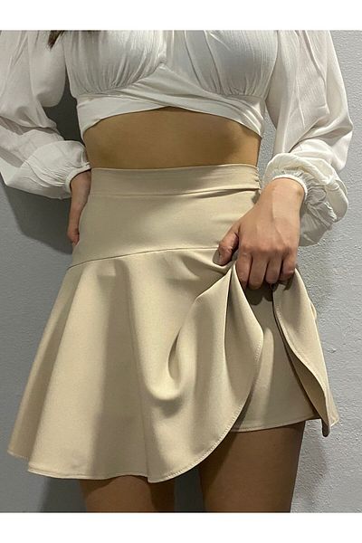 AL&SU BUTİK Women's Stone Color Mini Shorts Skirt