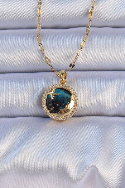 MELFSHOP M3LF - قلادة كوكب من حجر الزركون باللون الذهبي عيار 316 لتر