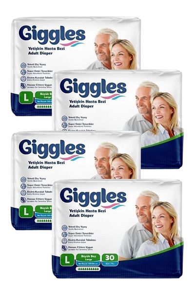giggles Adult Patient Diapers with Waistband Large Size L Size 30 Pieces X 4 Pieces