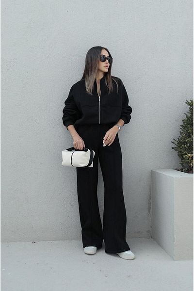 Havoş Black Front Stitching Detailed Trousers Sweat Set