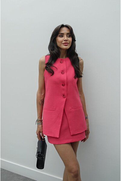 Havoş Victor Pink Linen Skirt and Vest Set