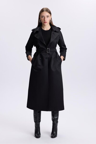 Zühre Black Trench Coat - with Shoulder Epaulettes and Back Detail 13563