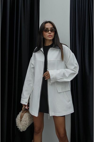 Havoş Ecru Leather - Collared Zippered Jacket