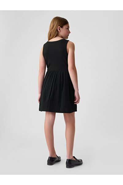 GAP Kız Çocuk Siyah Crinkle Gauze Mini Elbise