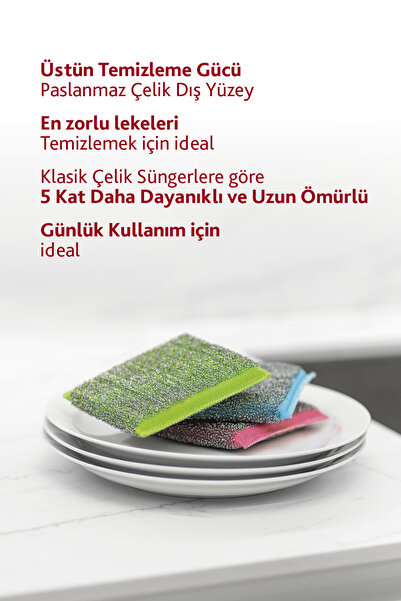 Vileda 3 Lü Power Inox Colors Çelik Bulaşık Sünger