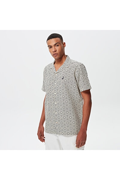 Nautica Erkek Krem Classic Fit Kısa Kollu Keten Gömlek