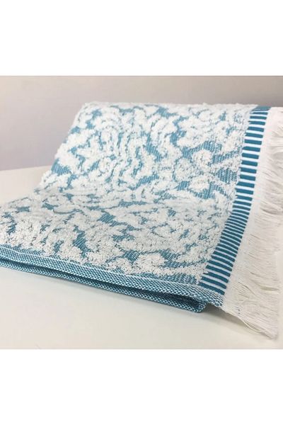Bidoluraf Turquoise Jacquard Colored Hand Face Towel - 100% Cotton, 50x90 Cm