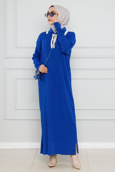 Sevitli Rochie Saks Blue Polo Decolteu din tricot cu nervuri