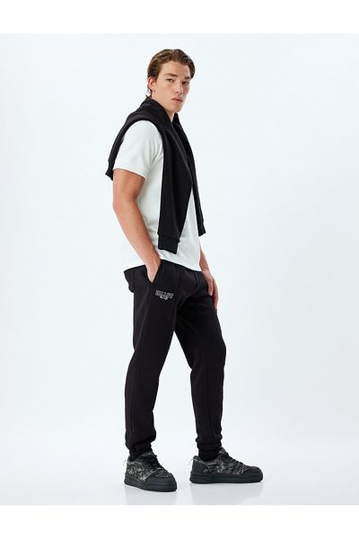 Koton Jogger Sports Sweatpants - Slogan Printed, Pocket Detail, Raster Cotton Blend