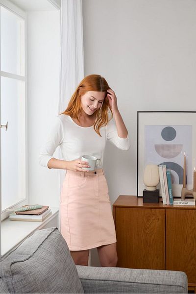Tchibo Women Solid Denim Mini Skirt, Pink