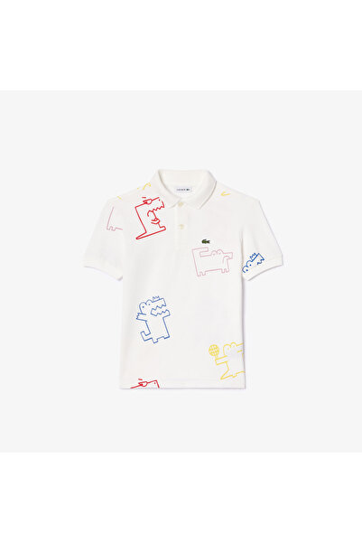 Lacoste Çocuk Baskılı Beyaz Polo