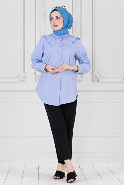 Sevitli Baby Blue Poplin Tunic - Λεπτομέρεια στο γιακά