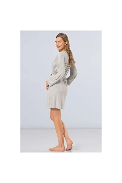 TÜREN 3164 Plain Dressing Gown - Gray