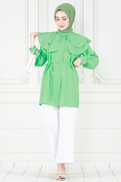 Sevitli تونيك عباءة اللؤلؤ الأخضر