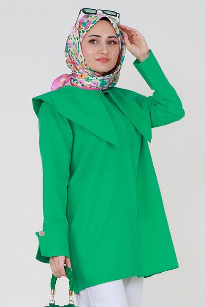Sevitli Cămașă cu guler mare-benetton verde