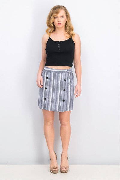 NA-KD Women Striped Mini Skirt, Navy and Blue