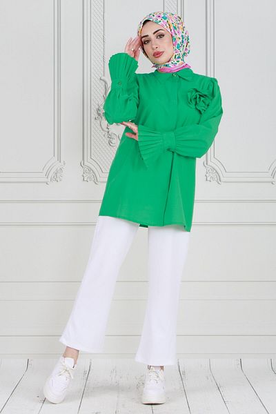 Sevitli Tunica cu trandafiri cu volane cu broșă - Benetton Green