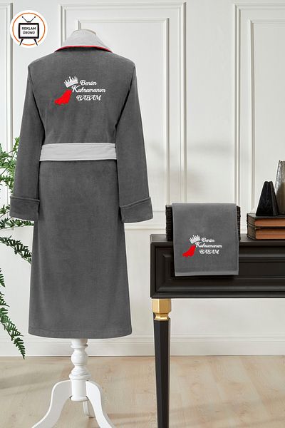 Özdilek Men's Bathrobe Set - My Hero Embroidered Velvet