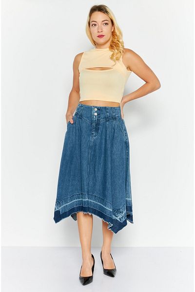 Esprit Women Washed Denim Midi Skirt, Blue