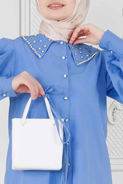 Sevitli Tunica albastră - Guler detaliat cu bijuterii