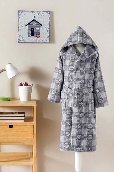 Özdilek Shell Plaid Hooded Velvet Children's Bathrobe Age 5/6