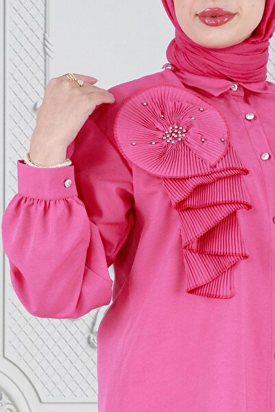 Sevitli Fuchsia Pearl String Frilly Tunic